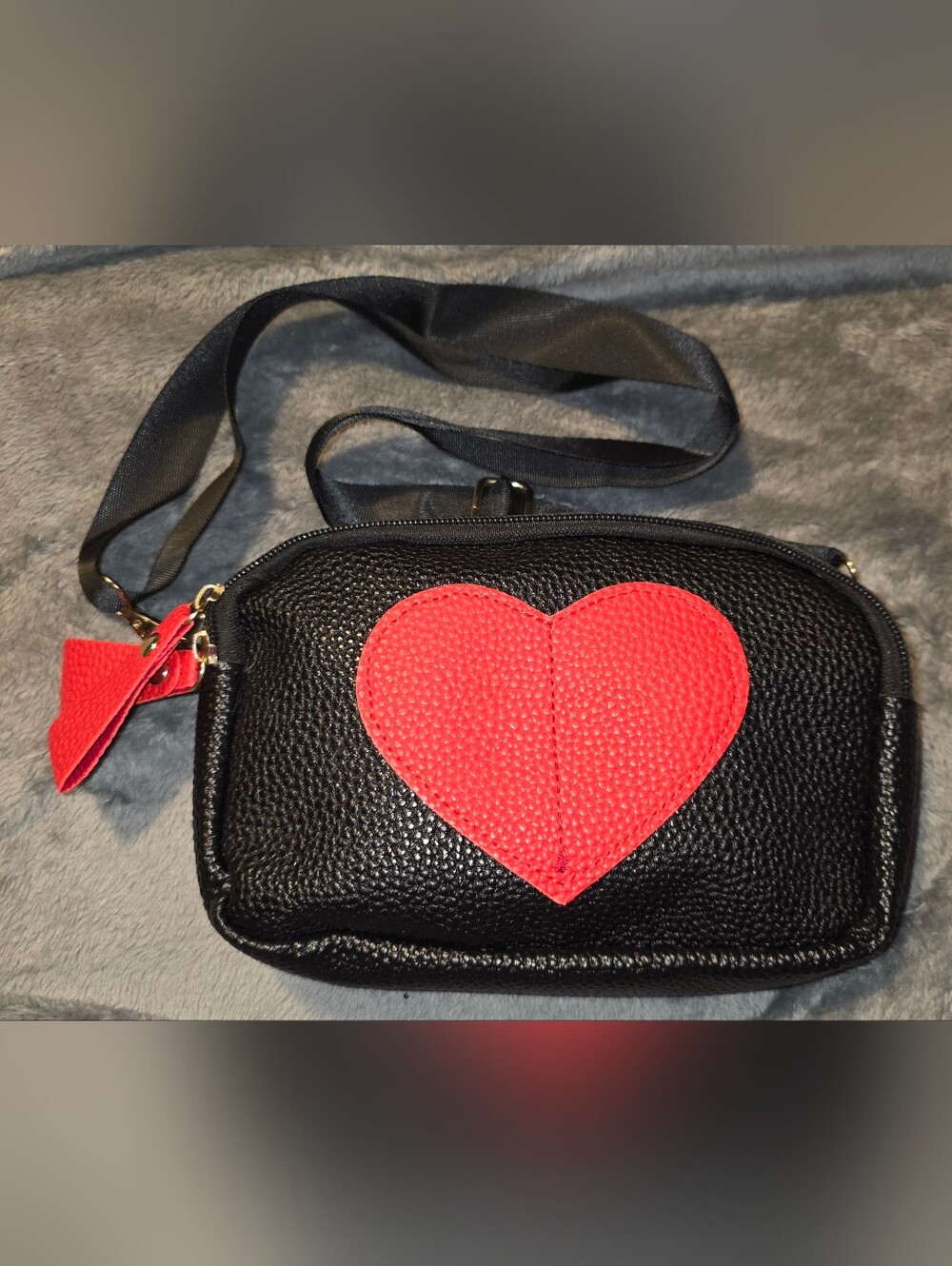 NWOT Black Crossbody Bag with Red Heart Accent